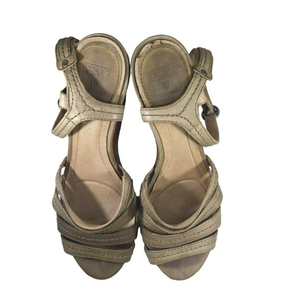 Frye Womens Corrina Stitch Platform Sandals Shoes Wedge 8.5M 73615 Beige Leather - Picture 8 of 12